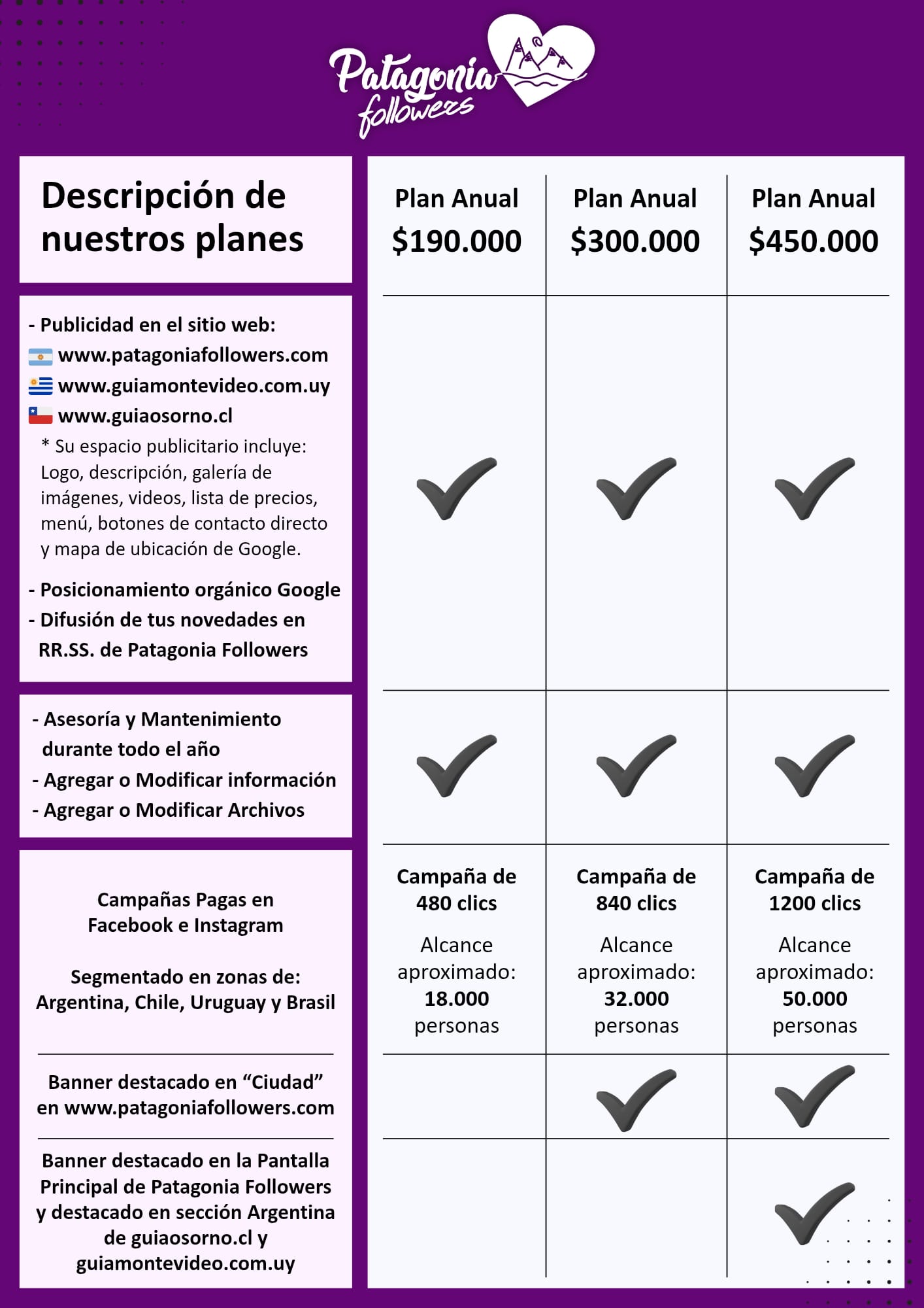 planes tarifas publicidad patagoniafollowers